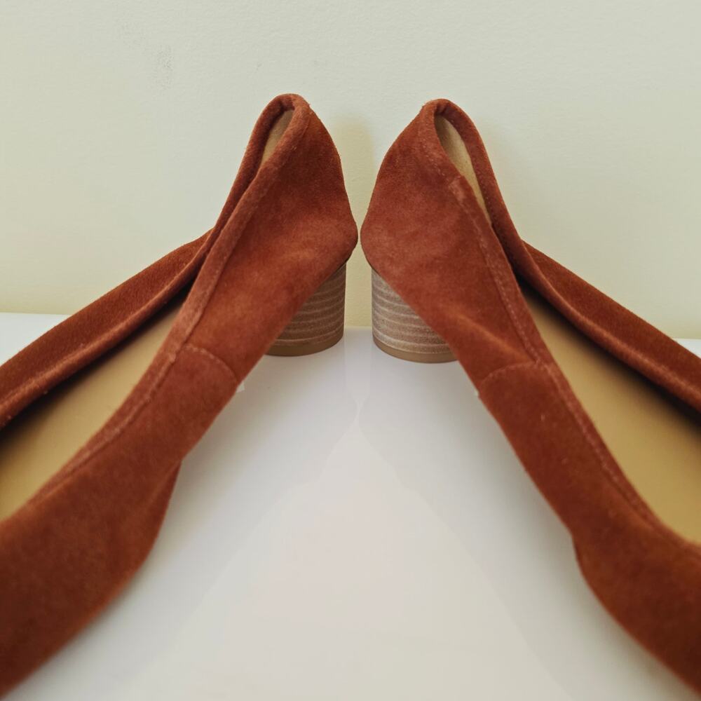 Anthropologie Soludos Juliette Pumps Stacked Heel Suede Round Toe Rust Orange 11 - Picture 9 of 12